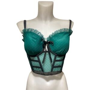 Victoria Secret Emerald Strapless Dotted Mesh Corset Top Bra NWOT 34 D